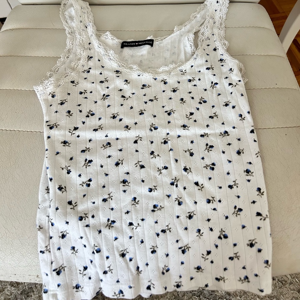 Brandy Melville Lace-Trimmed White Top